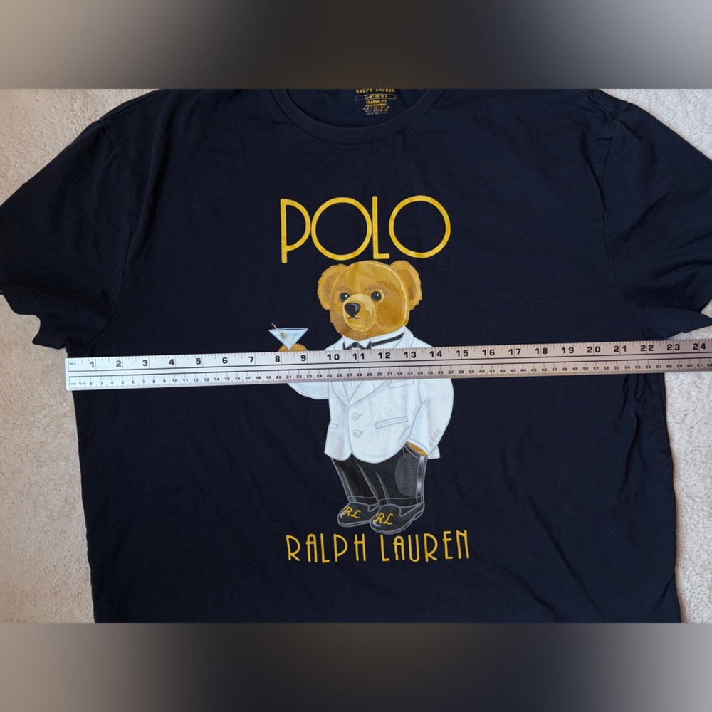 Ralph Lauren Navy Tee with Bear and Martini Graphic Men Size Large - Picture 5 of 7